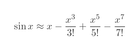 Maclaurin expansion of sine function 4 terms