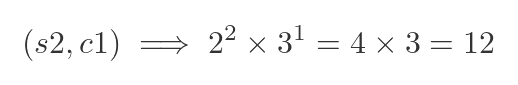 (s2, c1) \implies = 2^2 \times 3^1 = 12